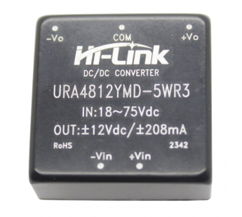 Модули питания Hi-Link URA4812YMD-5WR3 Модуль DC-DCпреобразователь с гальванической развязкой Uвх=18-75В Uвых=±12ВPвых=5Вт#2154788