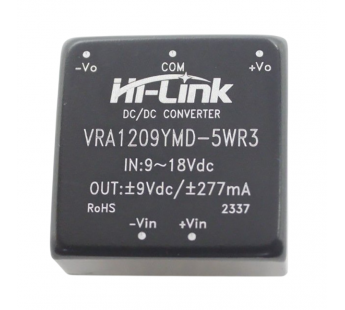 Модули питания Hi-Link VRA1209YMD-5WR3 Модуль DC-DCпреобразователь с гальванической развязкой Uвх=9-18В Uвых=±9ВPвых=5Вт#2154780