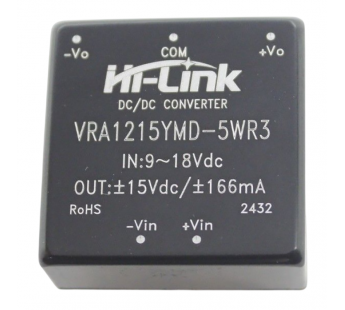 Модули питания Hi-Link VRA1215YMD-5WR3 Модуль DC-DCпреобразователь с гальванической развязкой Uвх=9-18В Uвых=±15ВPвых=5Вт#2154776
