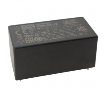 Модули питания MEAN WELL IRM-20-12 Модуль питания AC-DCUвх=100-240В Uвых=12В Iвых=1,8А Pвых=20Вт MEAN WELL#2154812