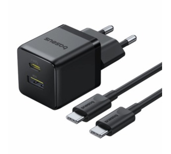 СЗУ Baseus Palm (C+U 30W EU) (Быстрая зарядка) (С кабелем USB-C to USB-C 60W (20V/3A) (Черный)#2154925