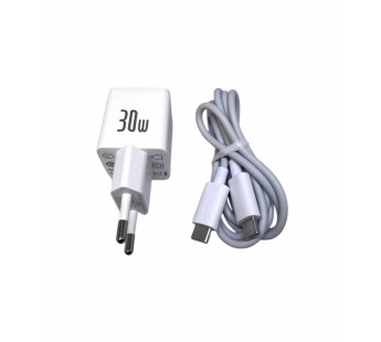 СЗУ Baseus Palm (USB C+USB A) (30W EU) (Быстрая зарядка) (С кабелем USB C/C 60W (20V/3A) (Белый)#2154924