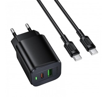 Адаптер Сетевой с кабелем Borofone BAS83A Star USB/Type-C 20W (Type-C/Type-C) (black) (243916)#2160371