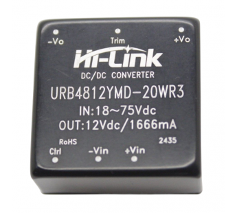 Модули питания Hi-Link URB4812YMD-20WR3 Модуль DC-DCпреобразователь с гальванической развязкой Uвх=18-75В Uвых=12ВPвых=20Вт#2156832