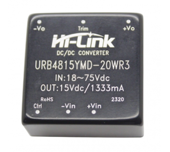 Модули питания Hi-Link URB4815YMD-20WR3 Модуль DC-DCпреобразователь с гальванической развязкой Uвх=18-75В Uвых=15ВPвых=20Вт#2156831