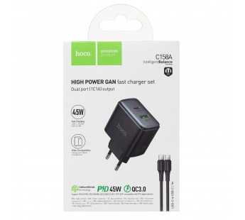 Адаптер Сетевой с кабелем Hoco C158A USB/Type-C 45W (Type-C/Type-C) (black) (243836)#2172875