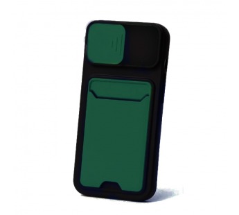 Чехол с картхолдером и защитой камеры для iPhone 12 (черно-зеленый)#2162363