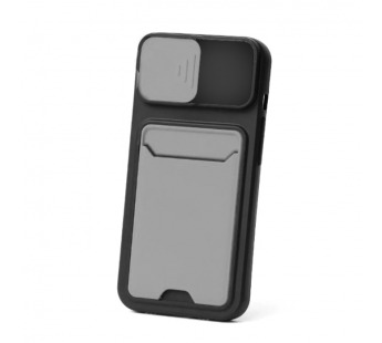 Чехол с картхолдером и защитой камеры для iPhone 12 (черно-серый)#2162366