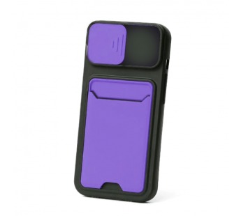 Чехол с картхолдером и защитой камеры для iPhone 12 Pro Max (черно-фиолетовый)#2162361