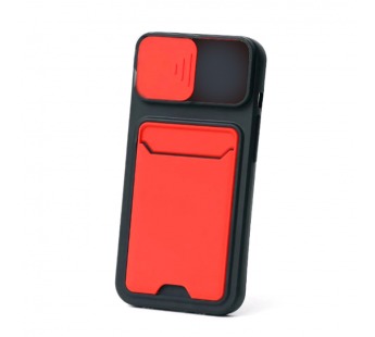 Чехол с картхолдером и защитой камеры для iPhone XR (черно-красный)#2162356