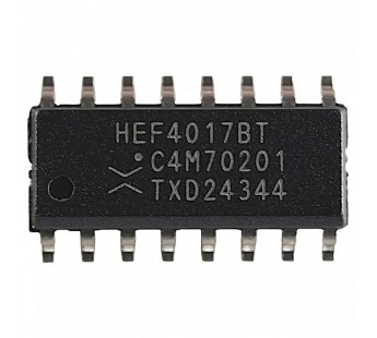 Логические микросхемы NXP HEF4017BT (SO-16) 5-ступенчатыйдесятилетний счетчик Джонсона#2163254