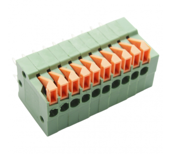 Нажимные клеммники KAIFENG KF141V-2.54-10P-1G (Зеленый)Нажимной клеммник на плату 10 конт. шаг 2,54мм 130В 6А#2171727