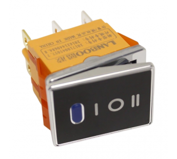Клавишные переключатели LANBOO LBCX ПереключательLBCX2822/H403/B220V/N65(L) черный с индикатором 220В ON-OFF-ONDPDT 250В 20А (синий) хромированный#2171679