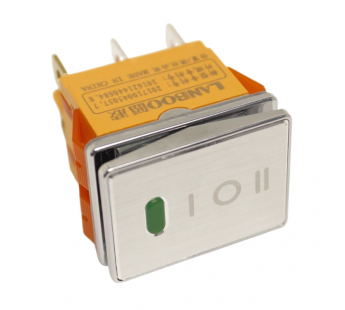 Клавишные переключатели LANBOO LBCX ПереключательLBCX2822/Y403/G220V/N65(L) серебряный с индикатором 220ВON-OFF-ON DPDT 250В 20А (зеленый) хромированный#2174128