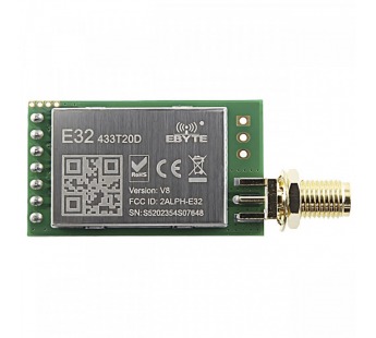 Модули беспроводные, радио EBYTE Модуль E32-433T20D цифровоготрансивера LoRa с UART интерфейсом F=410-441МГц U=5В 20dBmSMA-K (100мВт)#2165328