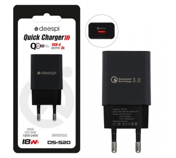 Сетевой адаптер питания DEESPI S30 1USB QC 3.0 (черный)#2167023