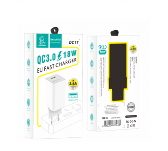Сетевой адаптер питания DENMEN DC17 QC 3.0 1USB (белый)#2167022