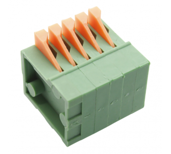 Нажимные клеммники KAIFENG KF141R-2.54-05P-1G (Зеленый)Нажимной клеммник на плату угловой 5 конт. шаг 2,54мм 130В 6А#2171745