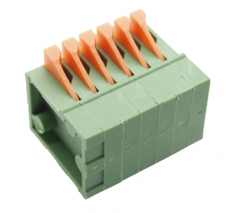 Нажимные клеммники KAIFENG KF141R-2.54-06P-1G (Зеленый)Нажимной клеммник на плату угловой 6 конт. шаг 2,54мм 130В 6А#2171744