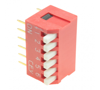 DIP-переключатели CONNFLY DS1040-06RT (Красный) DIP переключатель6 поз. угловой 24В 0,1А#2170576