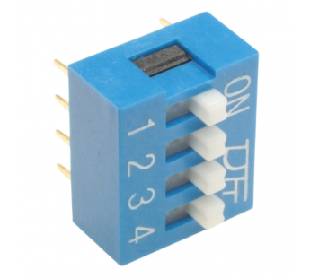 DIP-переключатели KAIFENG KF1001-04P-B0-GS (Синий) DIPпереключатель 4 поз. 24В 0,025А#2170645