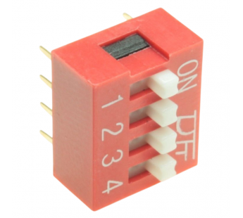 DIP-переключатели KAIFENG KF1001-04P-R0-GS (Красный) DIPпереключатель 4 поз. 24В 0,025А#2170644
