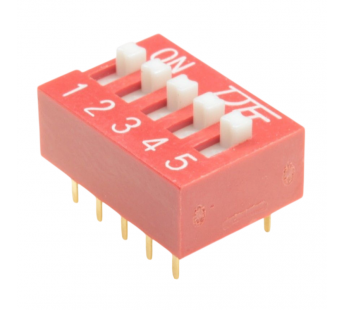 DIP-переключатели KAIFENG KF1001-05P-R0-GS (Красный) DIPпереключатель 5 поз. 24В 0,025А#2170642