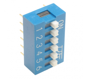 DIP-переключатели KAIFENG KF1001-06P-B0-GS (Синий) DIPпереключатель 6 поз. 24В 0,025А#2170641