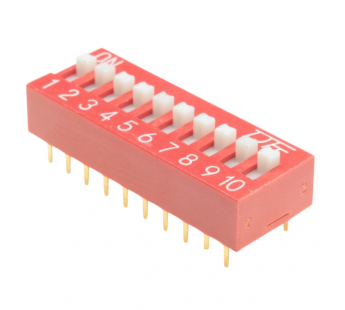 DIP-переключатели KAIFENG KF1001-10P-R0-GS (Красный) DIPпереключатель 10 поз. 24В 0,025А#2170636