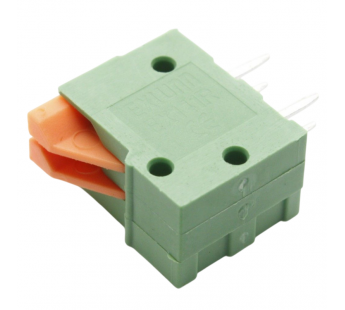 Нажимные клеммники KAIFENG KF141R-2.54-02P-1G (Зеленый)Нажимной клеммник на плату угловой 2 конт. шаг 2,54мм 130В 6А#2171752