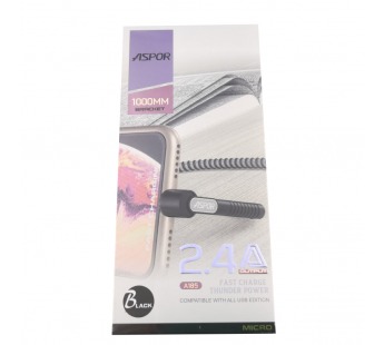 ASPOR Кабель USB - micro USB (A185) ASPOR (1м) (черный/синий)#2167444