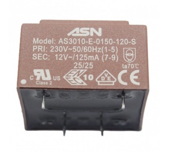 Трансформаторы силовые ASN AS3010-E-0150-120-S Герметизированныйтрансформатор 1,5Вт обмотки 220В (1+5)/12В 0,125А (7+9)#2171769