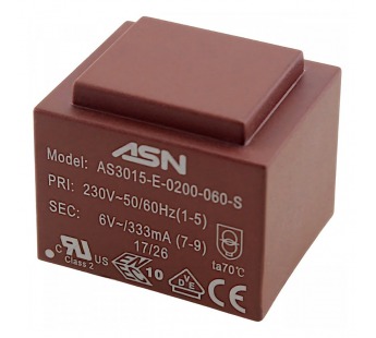 Трансформаторы силовые ASN AS3015-E-0200-060-S Герметизированныйтрансформатор 2Вт обмотки 220В (1+5)/6В 0,333А (7+9)#2171765