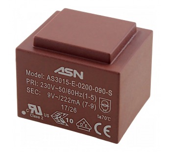 Трансформаторы силовые ASN AS3015-E-0200-090-S Герметизированныйтрансформатор 2Вт обмотки 220В (1+5)/9В 0,222А (7+9)#2171764