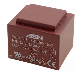 Трансформаторы силовые ASN AS3015-E-0200-120-S Герметизированныйтрансформатор 2Вт обмотки 220В (1+5)/12В 0,167А (7+9)#2171763