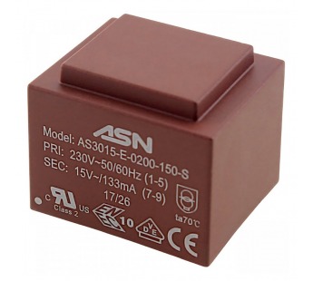 Трансформаторы силовые ASN AS3015-E-0200-150-S Герметизированныйтрансформатор 2Вт обмотки 220В (1+5)/15В 0,133А (7+9)#2171819