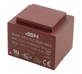 Трансформаторы силовые ASN AS3015-E-0200-180-S Герметизированныйтрансформатор 2Вт обмотки 220В (1+5)/18В 0,111А (7+9)#2171817
