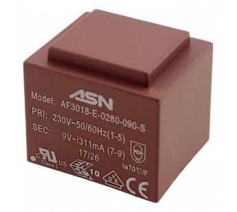 Трансформаторы силовые ASN AS3018-E-0280-090-S Герметизированныйтрансформатор 2,8Вт обмотки 220В (1+5)/9В 0,311А (7+9)#2171813