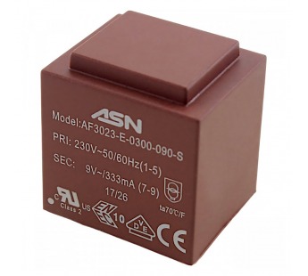 Трансформаторы силовые ASN AS3023-E-0300-090-S Герметизированныйтрансформатор 3Вт обмотки 220В (1+5)/9В 0,333А (7+9)#2171807
