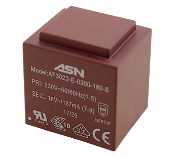 Трансформаторы силовые ASN AS3023-E-0300-180-S Герметизированныйтрансформатор 3Вт обмотки 220В (1+5)/18В 0,167А (7+9)#2171804