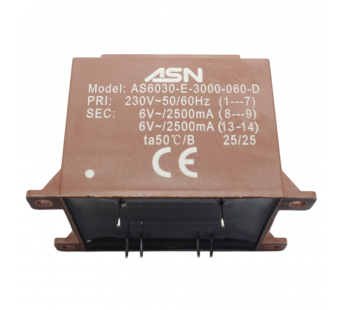 Трансформаторы силовые ASN AS6030-E-3000-060-D Герметизированныйтрансформатор 30Вт обмотки 220В (1+7)/2x6В 2,5А (8+9-13+14)#2172229