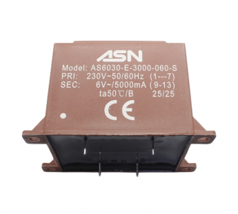 Трансформаторы силовые ASN AS6030-E-3000-060-S Герметизированныйтрансформатор 30Вт обмотки 220В (1+7)/6В 5А (9+13)#2172228