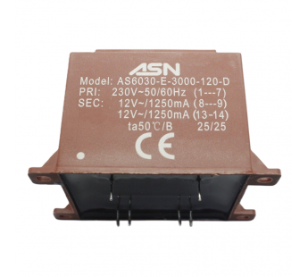 Трансформаторы силовые ASN AS6030-E-3000-120-D Герметизированныйтрансформатор 30Вт обмотки 220В (1+7)/2x12В 1,25А (8+9-13+14)#2172226