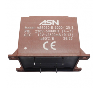 Трансформаторы силовые ASN AS6030-E-3000-120-S Герметизированныйтрансформатор 30Вт обмотки 220В (1+7)/12В 2,5А (9+13)#2172222