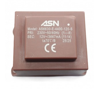 Трансформаторы силовые ASN AS6630-E-4400-120-S Герметизированныйтрансформатор 44Вт обмотки 220В (1+8)/12В 3,667А (11+14)#2172195