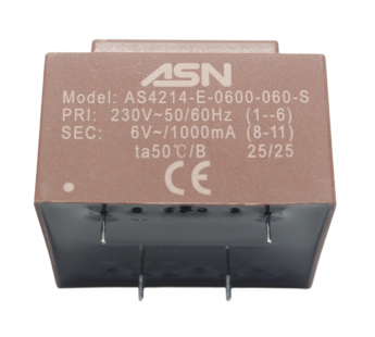 Трансформаторы силовые ASN AS4214-E-0600-060-S Герметизированныйтрансформатор 6Вт обмотки 220В (1+6)/6В 1А (8+11)#2171801