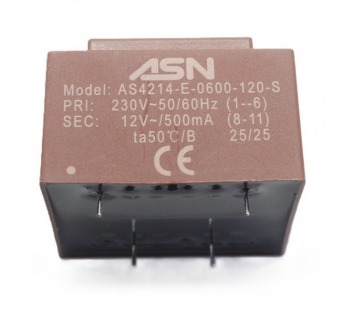 Трансформаторы силовые ASN AS4214-E-0600-120-S Герметизированныйтрансформатор 6Вт обмотки 220В (1+6)/12В 0,5А (8+11)#2171775