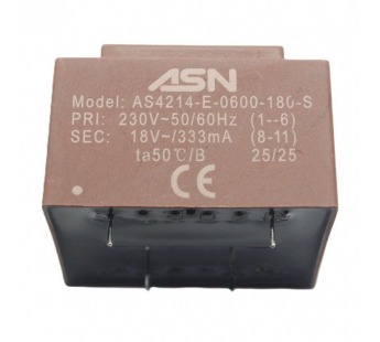 Трансформаторы силовые ASN AS4214-E-0600-180-S Герметизированныйтрансформатор 6Вт обмотки 220В (1+6)/18В 0,333А (8+11)#2171772