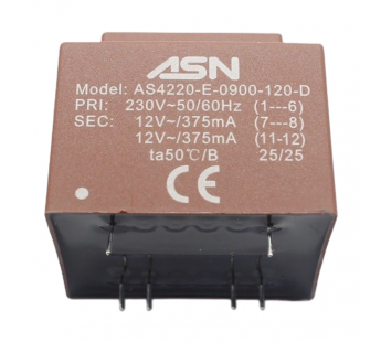 Трансформаторы силовые ASN AS4220-E-0900-120-D Герметизированныйтрансформатор 9Вт обмотки 220В (1+6)/2x12В 0,375А (7+8-11+12)#2172298