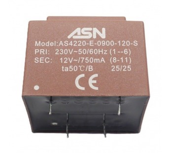 Трансформаторы силовые ASN AS4220-E-0900-120-S Герметизированныйтрансформатор 9Вт обмотки 220В (1+6)/12В 0,75А (8+11)#2172296